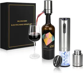 Wilos-001a Wiloscosmi Rechargeable Electric Wine Bottle Opener Set - Aerator Vacuum Silver