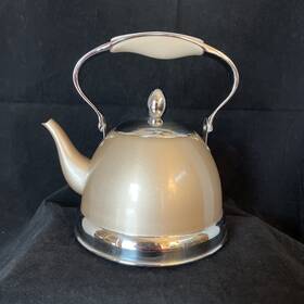 Wolfgang Puck 022020 Petite Kettle Tea Pot Stainless Steel Stovetop Champagne Tan 2-cup