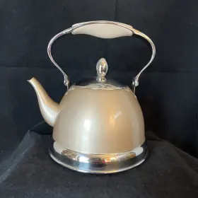 022020 Wolfgang Puck Petite Kettle Tea Pot Stainless Steel Stovetop Champagne Tan 2-cup
