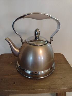 Wolfgang Puck 032023 Stainless Steel Petite Kettle/tea Pot In Champagne Foldable Handle