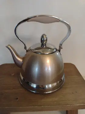 032023 Wolfgang Puck Stainless Steel Petite Kettle/tea Pot In Champagne Foldable Handle