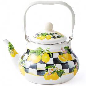 Xylarnoveth 627179010007 Checkered Tea Kettle With Lemon Pattern 2 Quart Enamel Stovetop Teapot For
