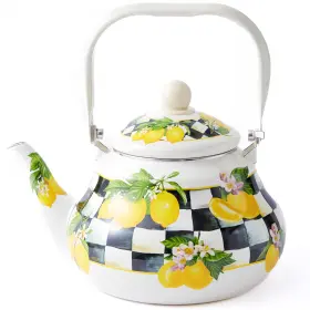 Xylarnoveth 627179010007 Checkered Tea Kettle With Lemon Pattern 2 Quart Enamel Stovetop Teapot For