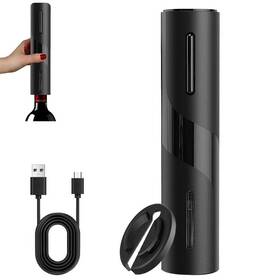 Youneedful 702055372971 Rechargeable Electric Wine Opener With Light Lithium Medium Size Black