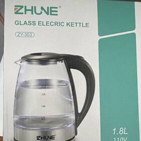 Zhune Zy-303 Electric Kettle 1.8l Glass 110v Corded Clear Black