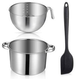 Zyghjort 702255 1 0rr3jvix 3-piece Double Boiler Chocolate Melting Pot 2500ml 4000ml Spatula Silver