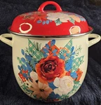 Pioneer Woman Floral Enamel Steel Stockpot With Lid, Double Handle, Cream Red New. Price: $40.99.