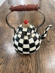 Mackenzie-childs Courtly Check Tea Kettle With Red Beaded Tassel Black/white New. Price: $121.25.