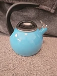 Chantal 2 Qt. Enamel-on-steel Anniversary Teakettle, Color Aqua Used. Price: $8.00.