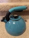 Circulon 2 Quart Whistling Tea Kettle Pot Light Blue Enamel Steel Excellent Used. Price: $15.00.