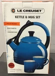 Brand New Creuset 1.7 Quart Cherry Red Whistling Peruh Kettle & Mug. Price: $99.00.