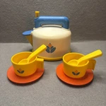 Vintage Fisher Price Whistling Tea Pot Cups Saucers Spoons 1987 Kitchen Set Used. Price: $19.99.