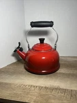 Creuset Enamel On Steel Whistling Tea Kettle Cerise Red 1.6 1.7 Qt Used. Price: $30.00.