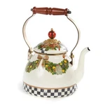 Mackenzie Childs Evergreen Enamel Tea Kettle Cream Red 2 Quart Nib New. Price: $150.00.
