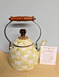 Mackenzie Childs 2 Qt Parchment Check Tea Kettle Light Lime Greenish Tone New. Price: $199.95.