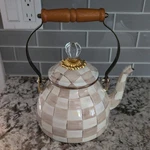 Mackenzie Childs Tea Kettle - 3 Quart Mocha Check, New. Price: $159.00.