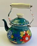 Pioneer Woman Dazzling Dahlia 2 Quart Tea Kettle Enamel Steel Floral Cottage Used. Price: $28.00.