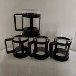 Primula Glass Coffee-tea Mugs Black Plastic Handle Set 4 Used. Price: $19.95.