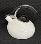 Softworks Oxo Whistling Tea Kettle White Black Handle Stainless Trim 1.8 Quart Used. Price: $15.99.