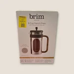 Brim 8 Cup French Press Coffee Maker With Wood Finish Handle Borosilicate Glass Open. Price: $10.00.