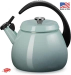 Creuset 2.2 Qt Sea Salt Enamel Steel Cloche Kettle With Whistle New. Price: $156.99.