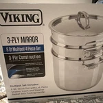 Viking 3-PLY Mirror 8 Qt Stainless Steel 4-PC Stockpot Set W/ Lid Inserts New. Price: $200.00.