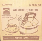 Mirro Push-button Whistling Teakettle Almond Acrylic Enamel M-1532-43 2.5 Quart Open. Price: $50.00.