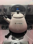 Creuset Pink Enamel Tea & Whistling Kettle 1.6L Ergonomic Handle, Multi-stove Open. Price: $100.00.
