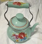 The Pioneer Woman 2.25 Qt Enamel Steel Turquoise Floral Stove Top Kettle Used. Price: $15.00.