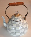 Mackenzie Childs 4 Qt Parchment Check Tea Kettle New. Price: $150.00.