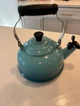 Creuset Enamel Turquoise On Steel 1.7 Quart Classic Whistling Kettle Used. Price: $68.99.