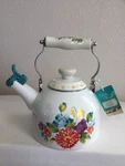 New Pioneer Woman Blooming Bouquet 2 Qt Enamel Steel Whistling Tea Kettle. Price: $32.00.