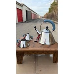 Alessi Michael Graves Tea Kettle Creamer Sugar Bowl Set Blue Handle Bird Whistle Used. Price: $272.00.