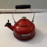 Creuset Enameled Steel 1.7 Quart Classic Whistling Kettle, Cerise Red - New Open. Price: $50.00.