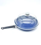 Blue Enameled Frying Skillet Pan Dome Glass Pyrex Beka Lid France Heavy Duty Used. Price: $75.00.