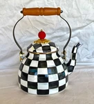 Mackenzie-childs Courtly Check Enamel Tea Kettle 2 Quart, New In Box. Price: $145.99.
