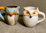 2 Gibson Home Fox Stoneware Coffee Tea Mugs 16 Oz Tail Handle 3D Raised Fur Used. Price: $24.50.
