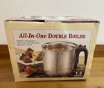 Gently Used All-in-one Bonjour Double Boiler Stainless Steel 1.5 Quart/no Funnel. Price: $39.99.