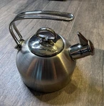 Harmonica Whistle Tea Pot Chantal Stainless Steel Classic Kettle Quilted Handle Used. Price: $50.00.