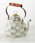 Mackenzie-childs Sterling Royal Check Whistling Tea Kettle 2-QT. New No Box. Price: $130.00.
