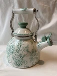 Pioneer Woman Agatha Enamel Steel 2QT Whistling Tea Kettle Floral Green White Used. Price: $59.98.