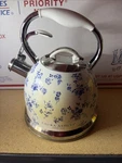 Laura Ashley White Flower Stove Top Kettle Rapid Boil 10 Cup Capacity Used. Price: $29.99.