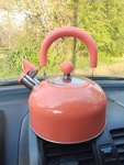 Whistling Kettle Peach Pink Stainless Steel Tea Water Coffee One Quart Stove Top Used. Price: $17.50.