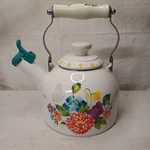 Pioneer Woman Blooming Bouquet Whistling Tea Kettle Pot White Enamel Qt 3215 Used. Price: $26.00.
