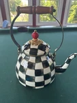 Mackenzie Childs 2 Quart Tea Kettle Courtly Check Wooden Handle Cream Interior New. Price: $159.99.
