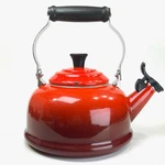 Creuset Classic Flame Red Ombre Enamel Whistling Tea Kettle Black Handle Used. Price: $47.95.
