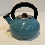 Turquoise Whistling Tea Kettle Pot Circulon Enameled 1.5 Qt. Used. Price: $24.94.