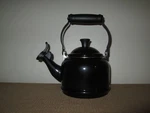 Creuset 1.25 Qt Black Enamel Over Steel Whistling Demi Kettle Teapot Used. Price: $38.95.