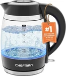 Chefman 1.8L Electric Kettle 1500W Hot Water Boiler W/ Removable Lid Open. Price: $18.99.