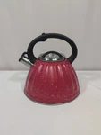Dolly Parton 3.3QT Whistling Red Speckled Enamelware Tea Kettle Used. Price: $34.99.